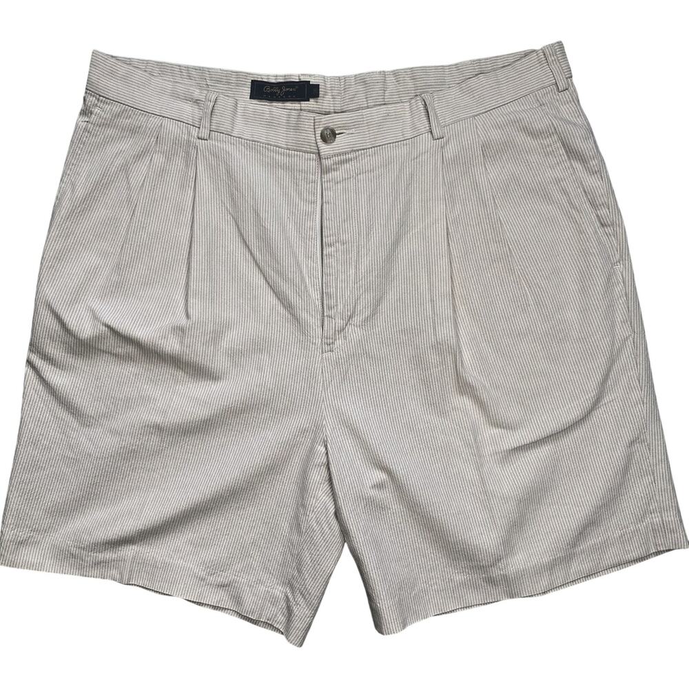 Bobby Jones Shorts Mens 38 Cotton Tan Stripe Nautical Preppy Summer Vacation